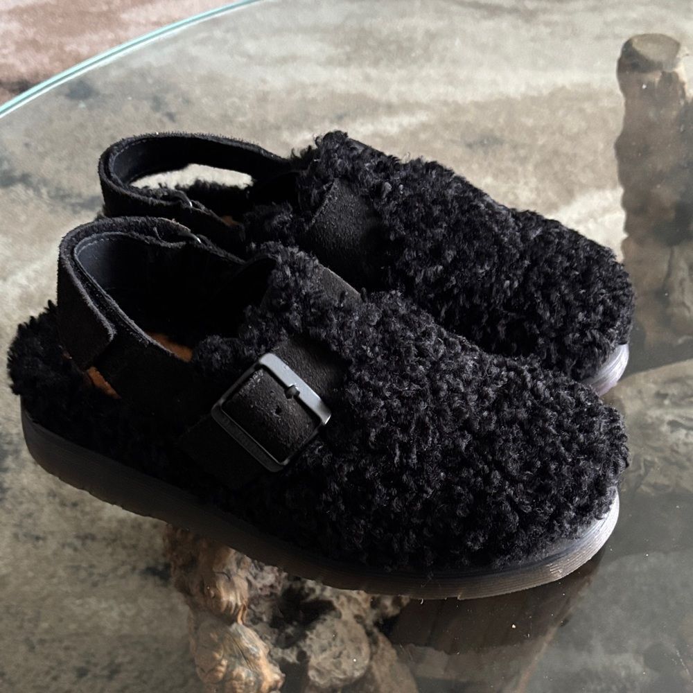 Dr. Martens Black Fuzzy Slippers